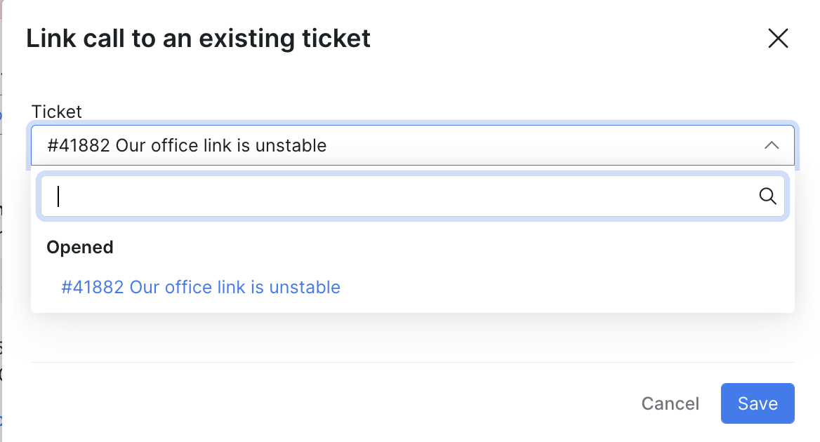 With 3CX integration, you'll be able to connect the call to an existing ticket in Splynx