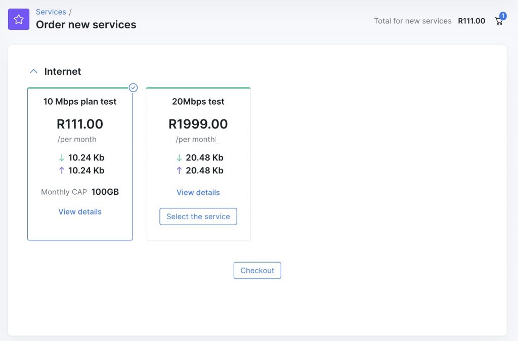 Order new services - Splynx customer portal