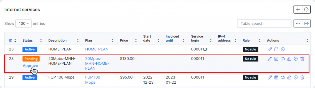 Pending service | Customer Portal