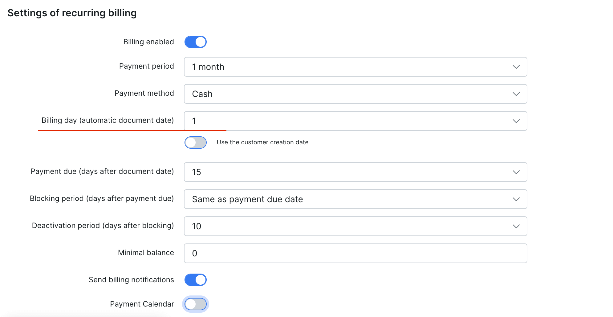 How to setup billing date in Splynx