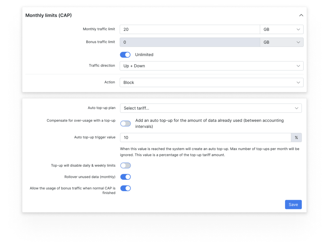 Splynx CAP management