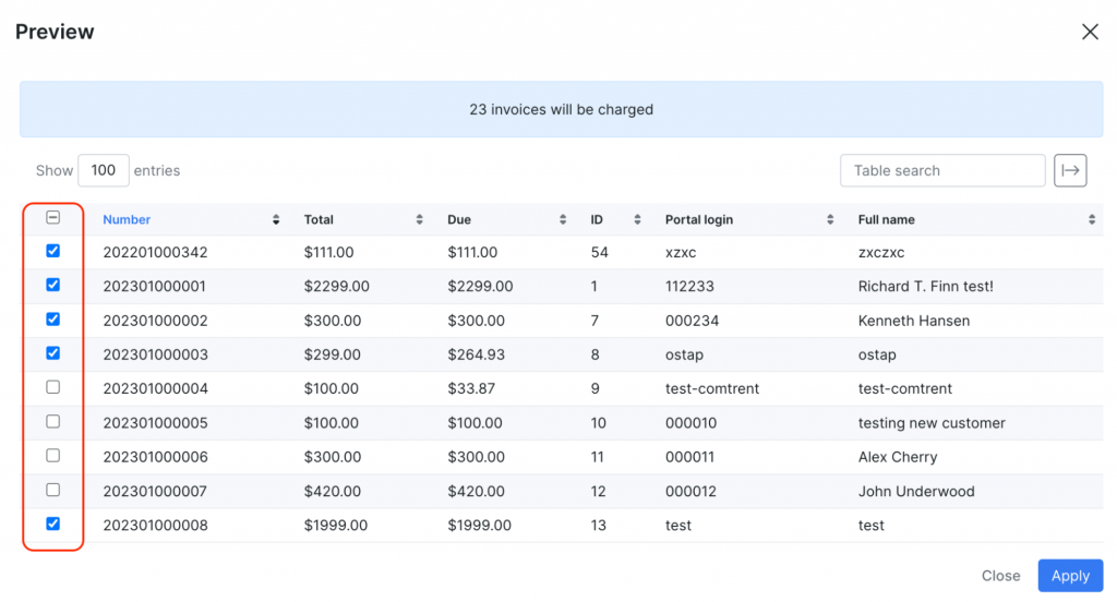 Charge invoice window