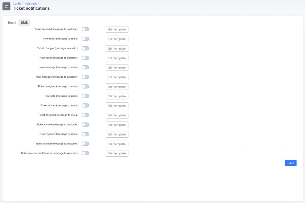 Configuration of SMS notifications for tickets | Splynx