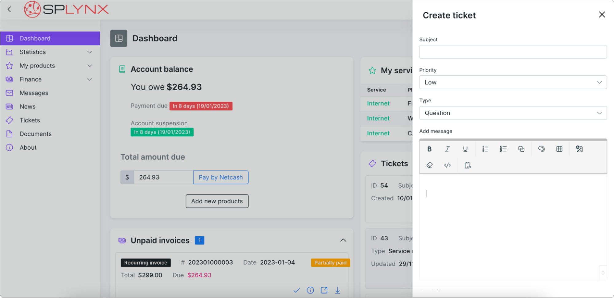 Dashboard Ticket Creation