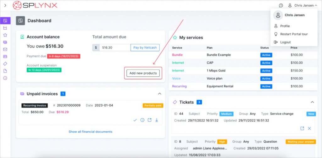 Main Customer Dashboard