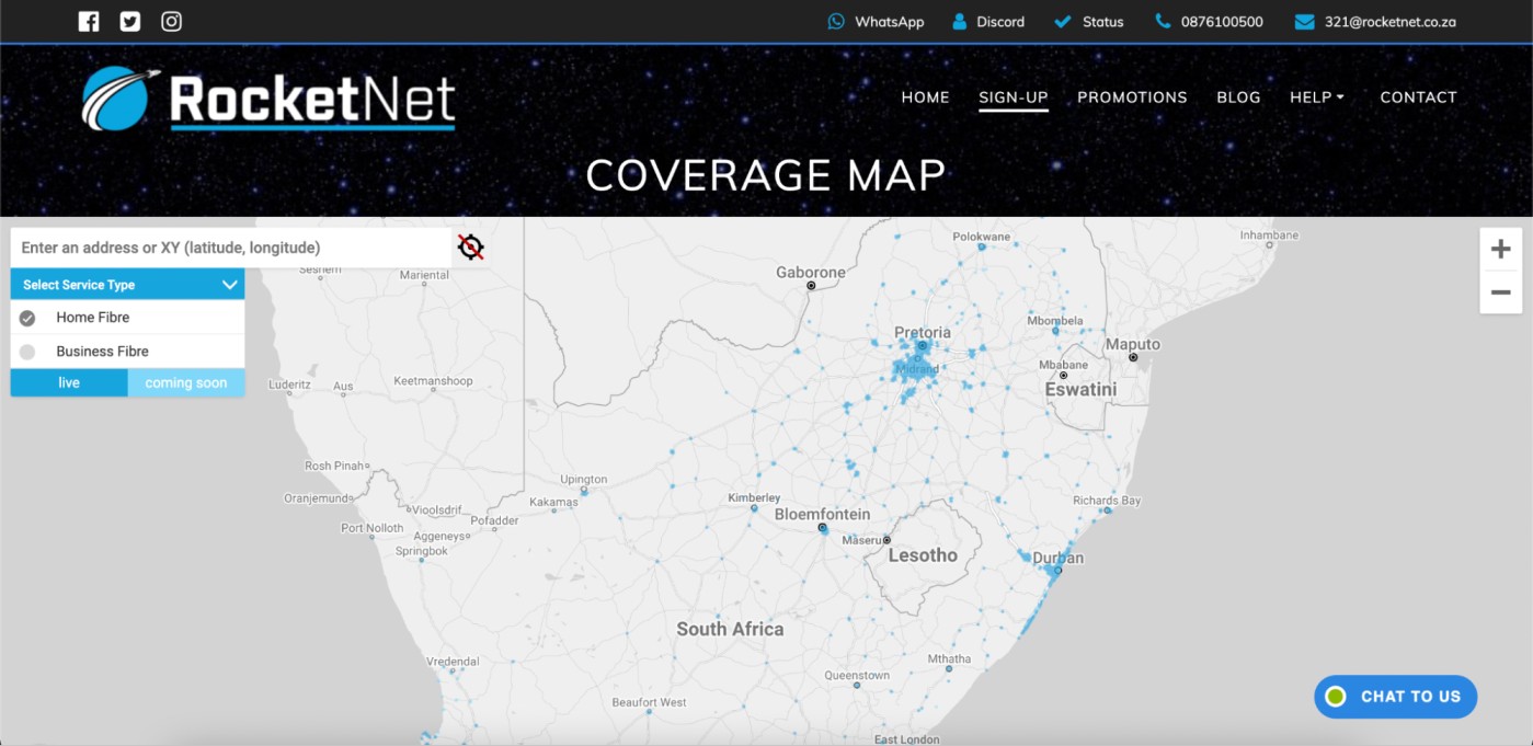 Rocket Net Coverage Map