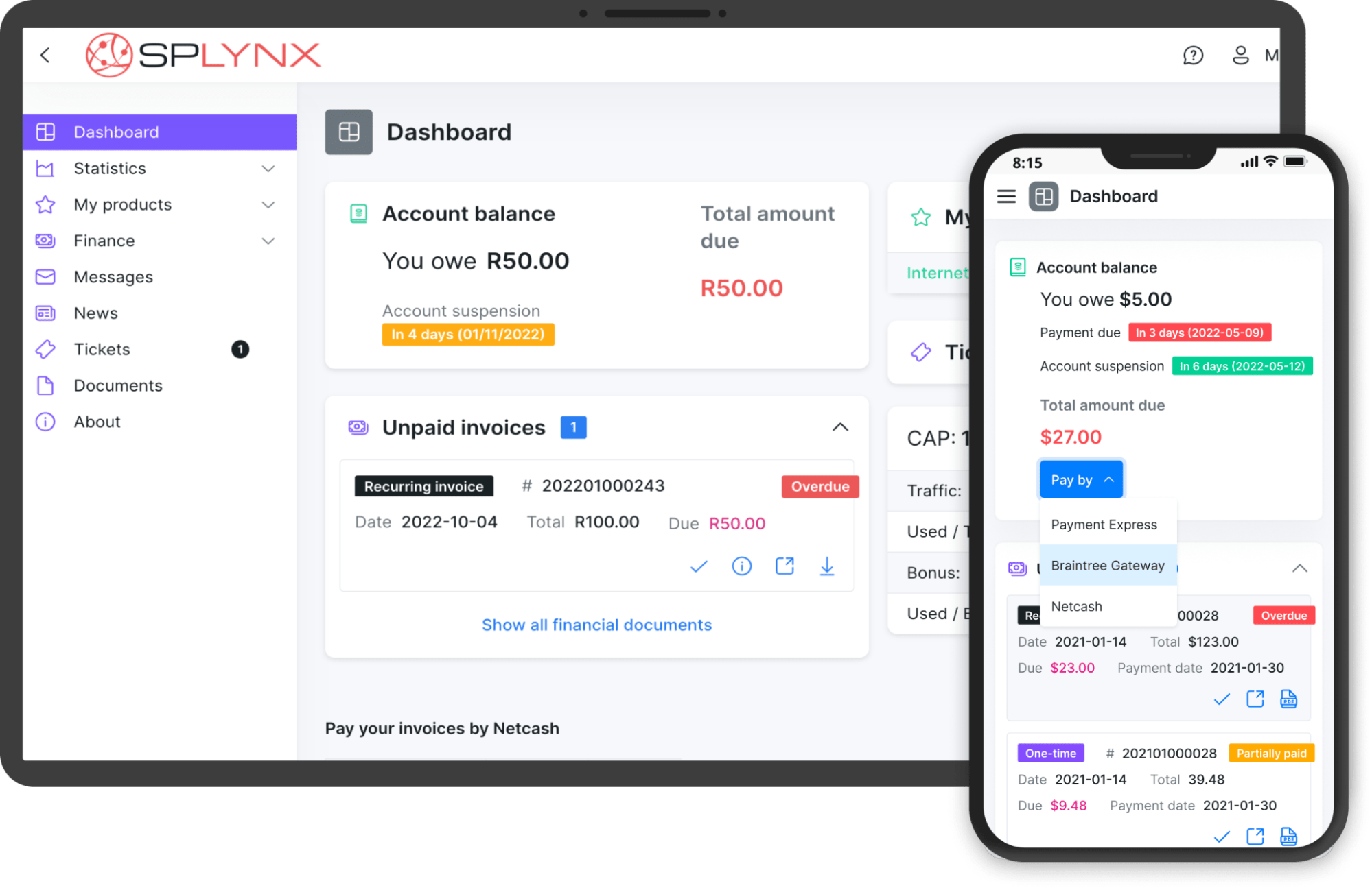 Customer portal dashboard