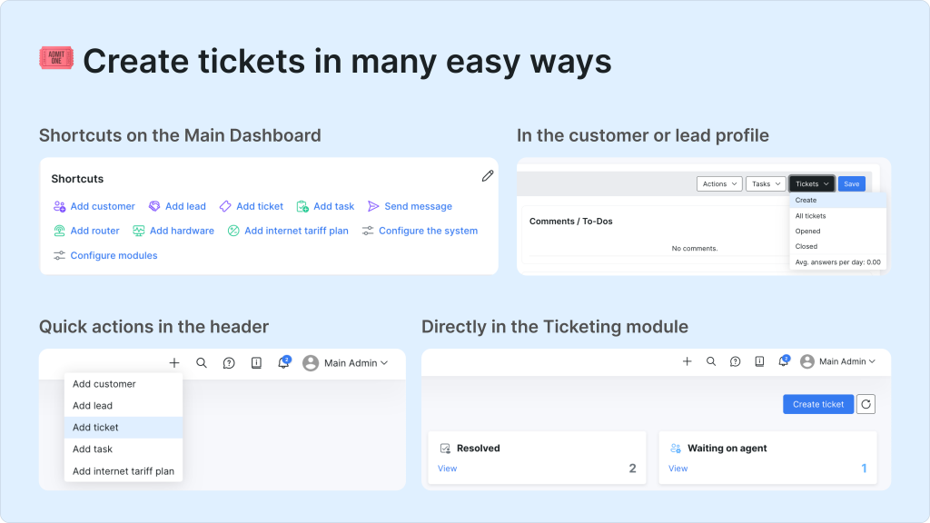 Methods of creating tickets