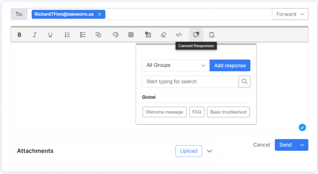 Canned responses for common queries