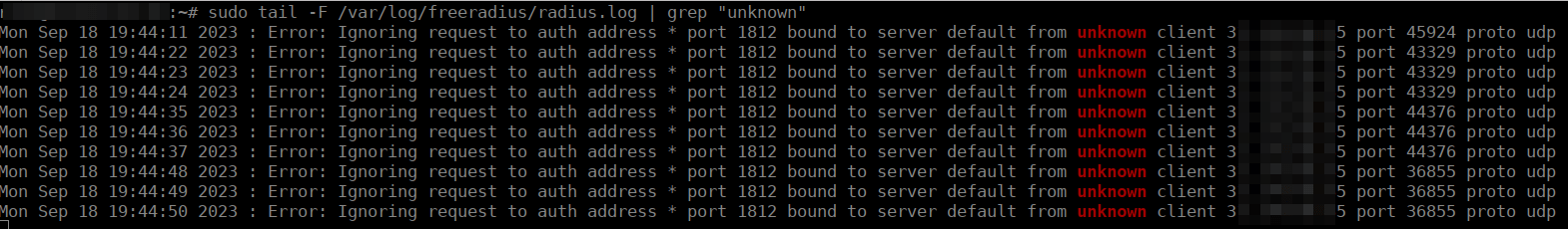 logs of freeRADIUS