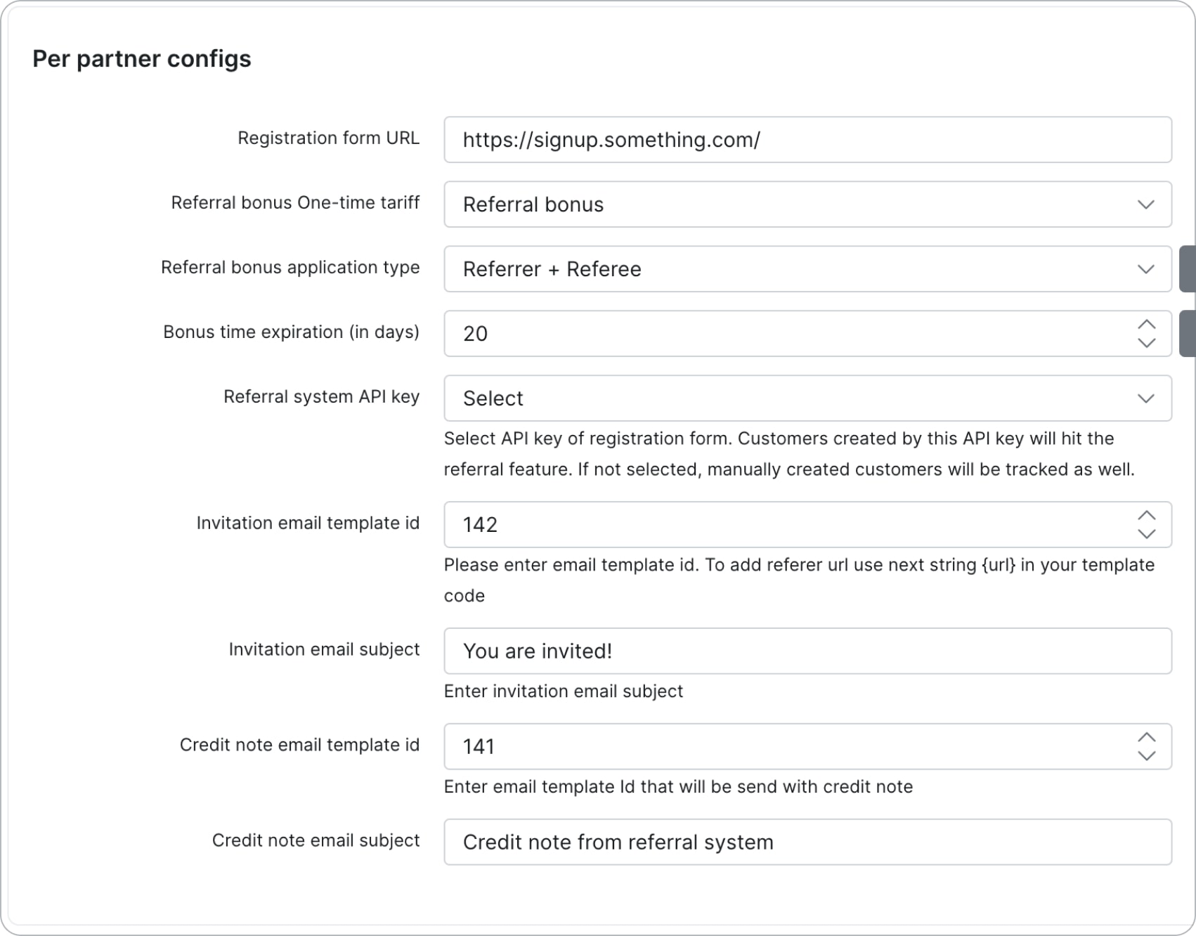 Referral add-on settings