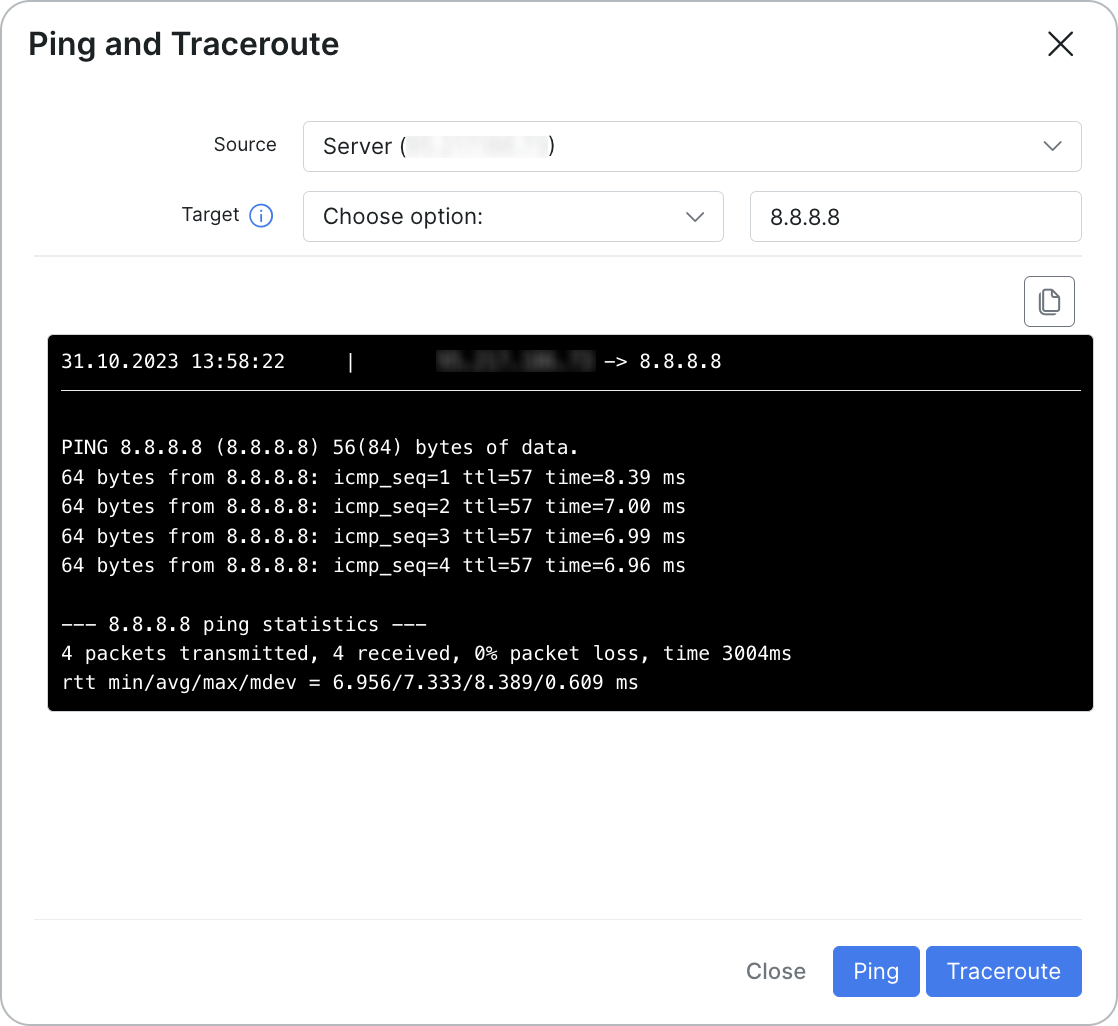 Ping and Traceroute window