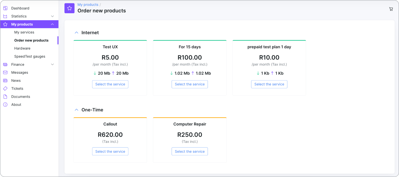 Order one-time services on a Customer Portal