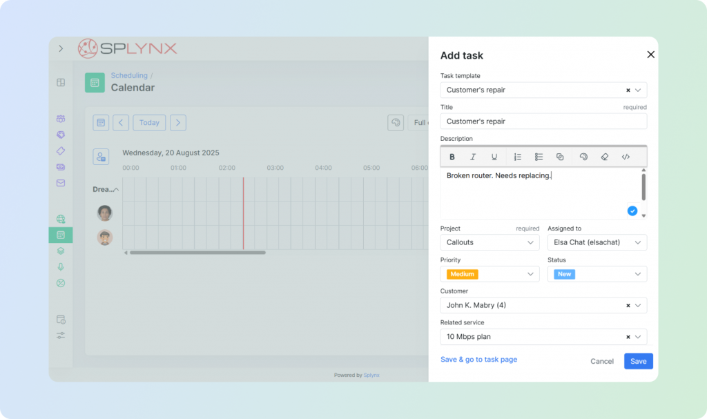 ISP Service Optimization with Splynx new Calendar