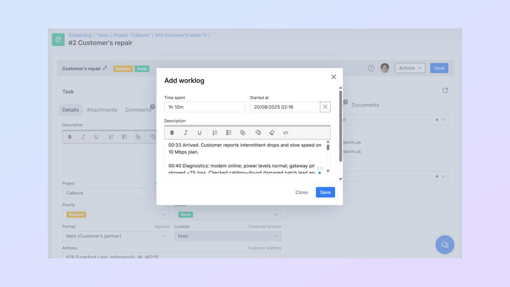 Task Add Worklog