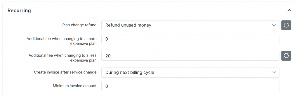 Set fee for switch to a less expensive plan