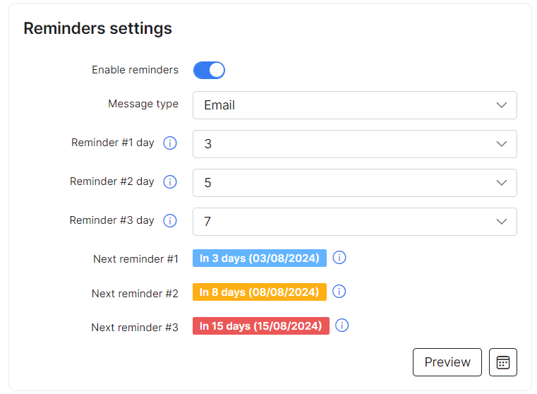 Reminder settings (frequency and type)