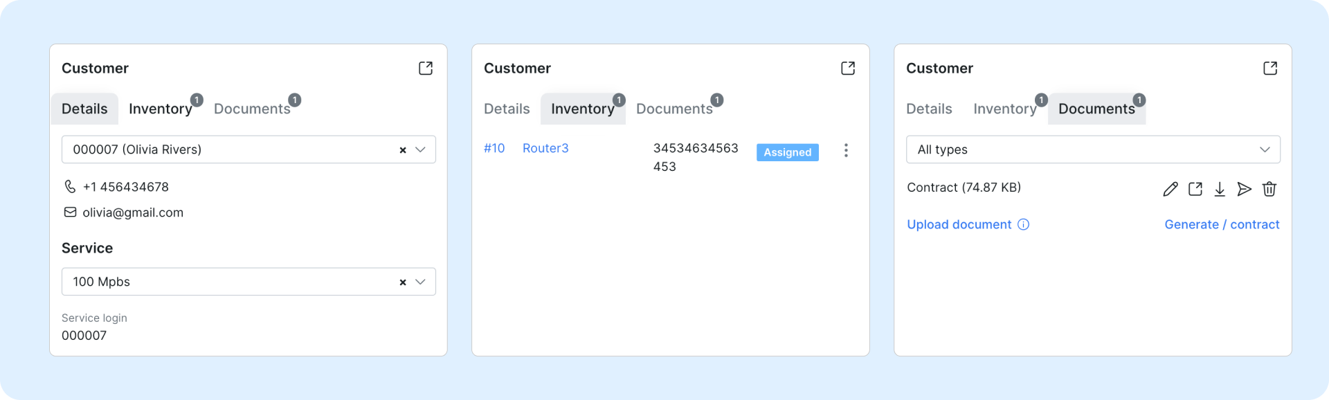 Customer information - Scheduling tasks page - Splynx