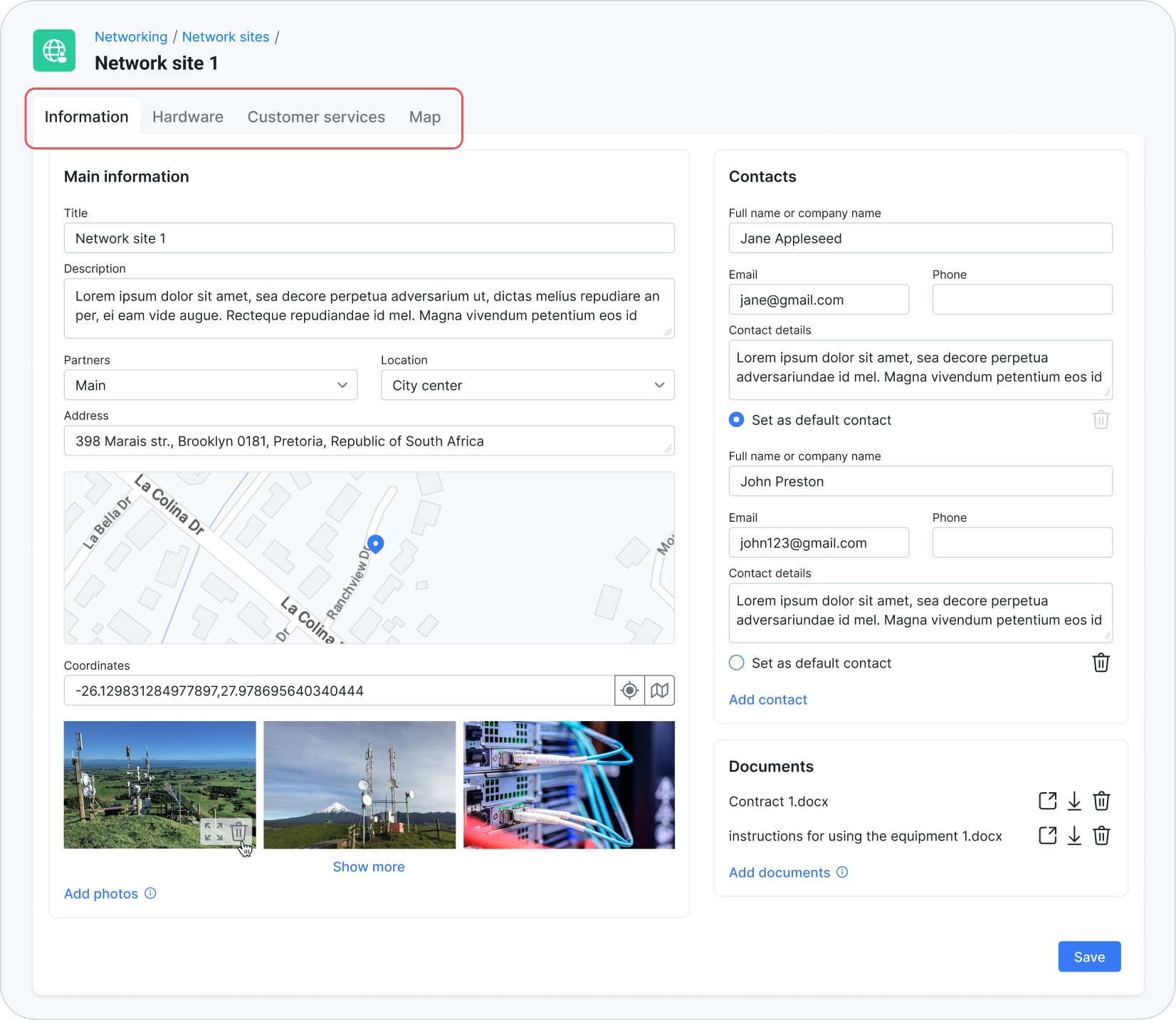 Network sites module