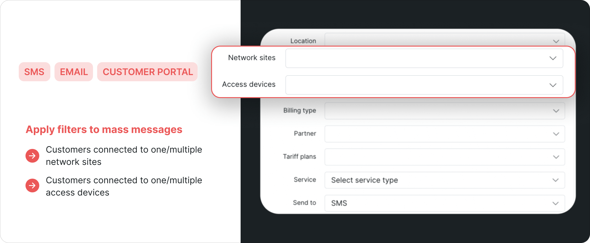 Mass messages to customers connected to the same network