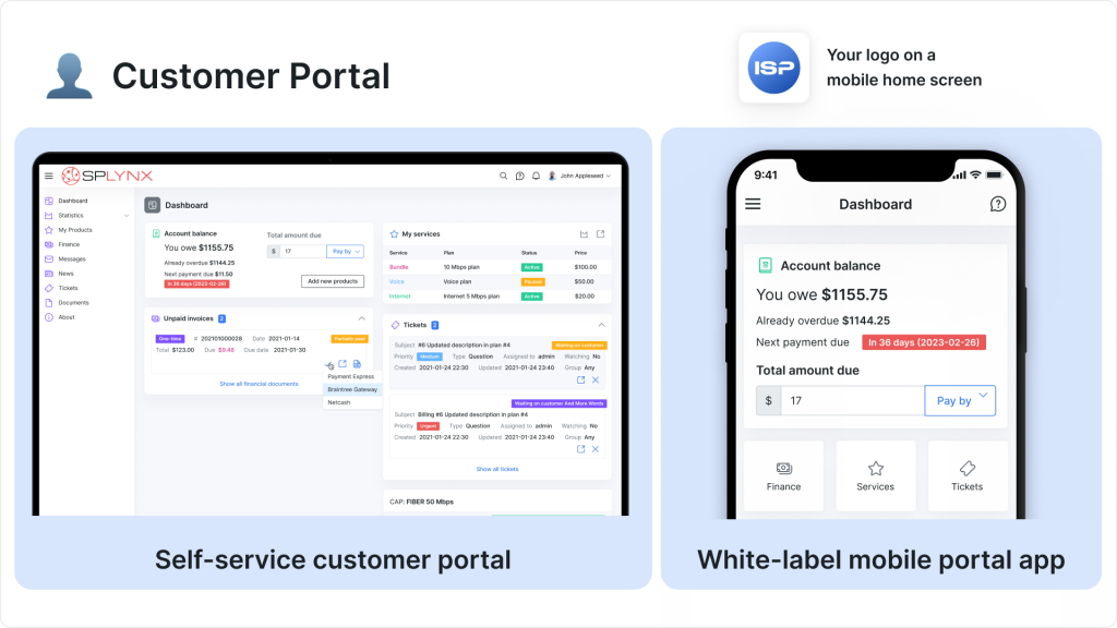 Self-service customer portal and White-label mobile portal app