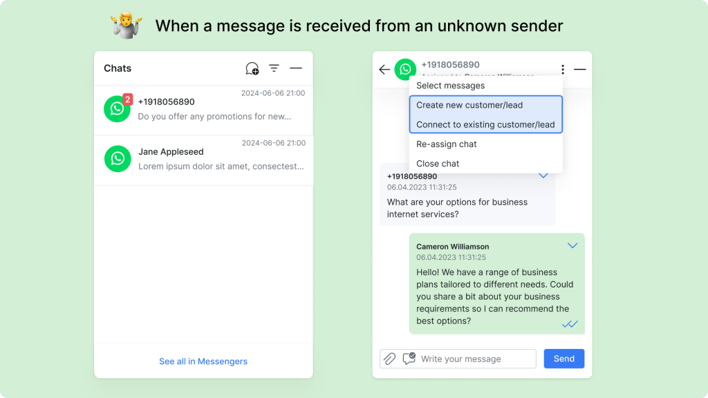 Creating a customer or lead from WhatsApp messages in Splynx