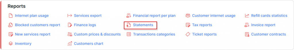 Statements in Splynx Reports