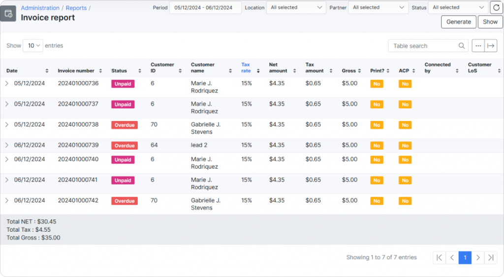 Invoice report sample