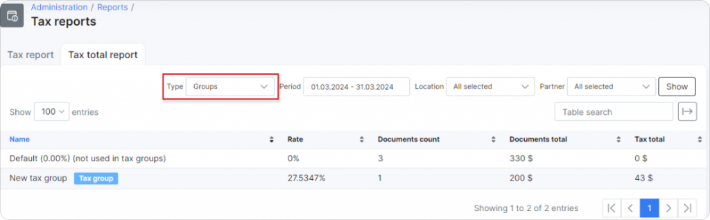 Multi-Tax View sample