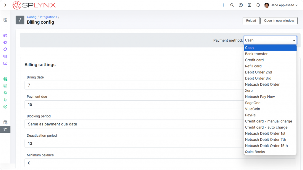 Customized settings for each payment method