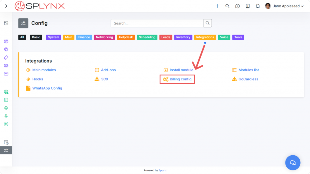 Billing config add-on in Splynx