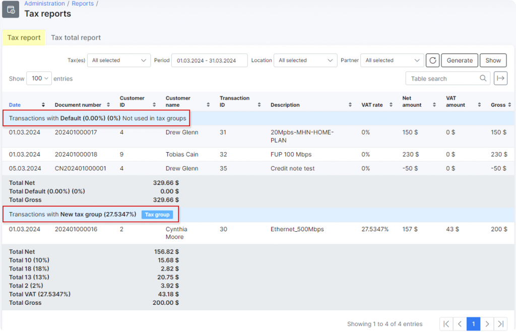 View all tax details