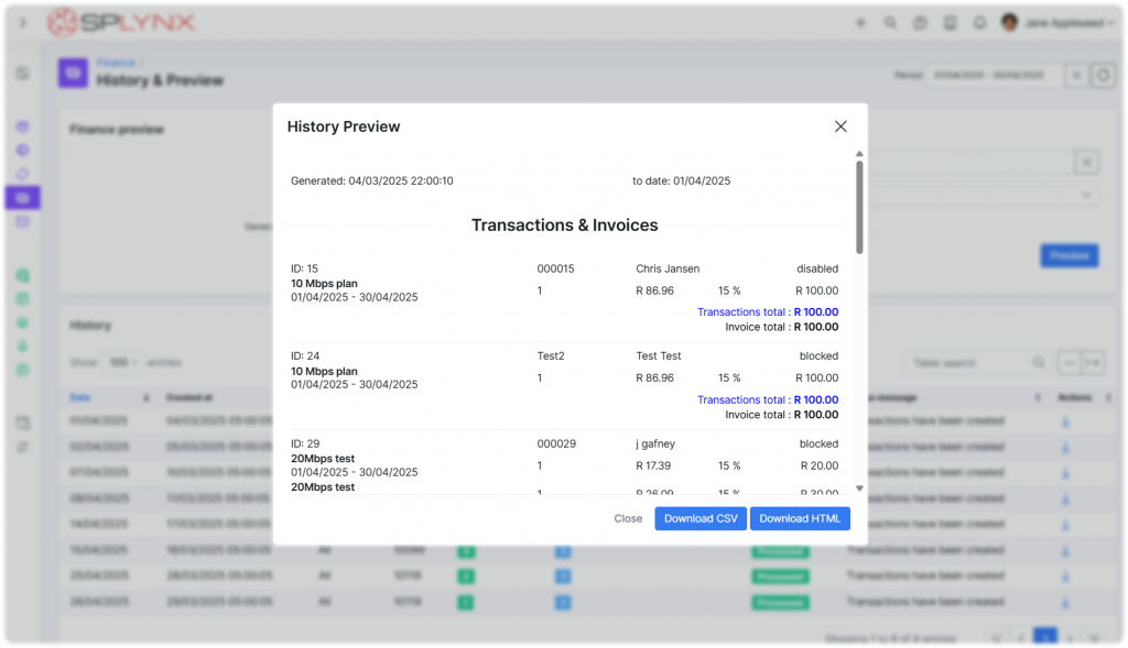 Batch invoice generation preview
