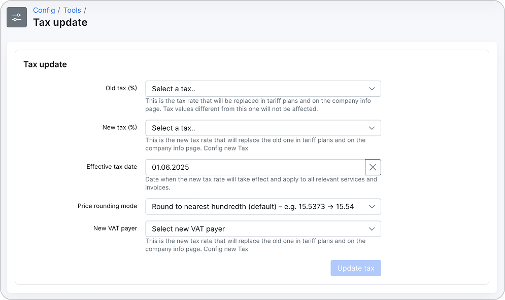 Tax Update Feature