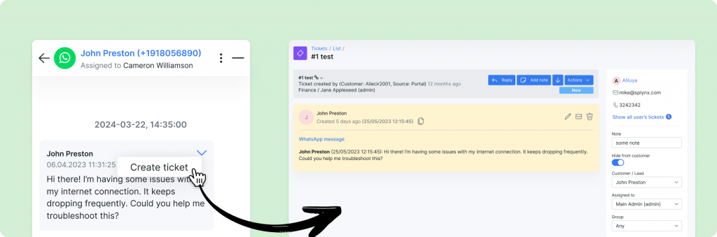 Creating tickets from WhatsApp messages