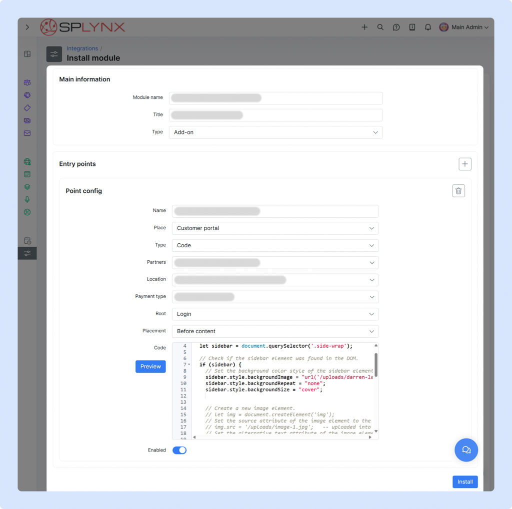 Configure Customer Portal's add-on entry points