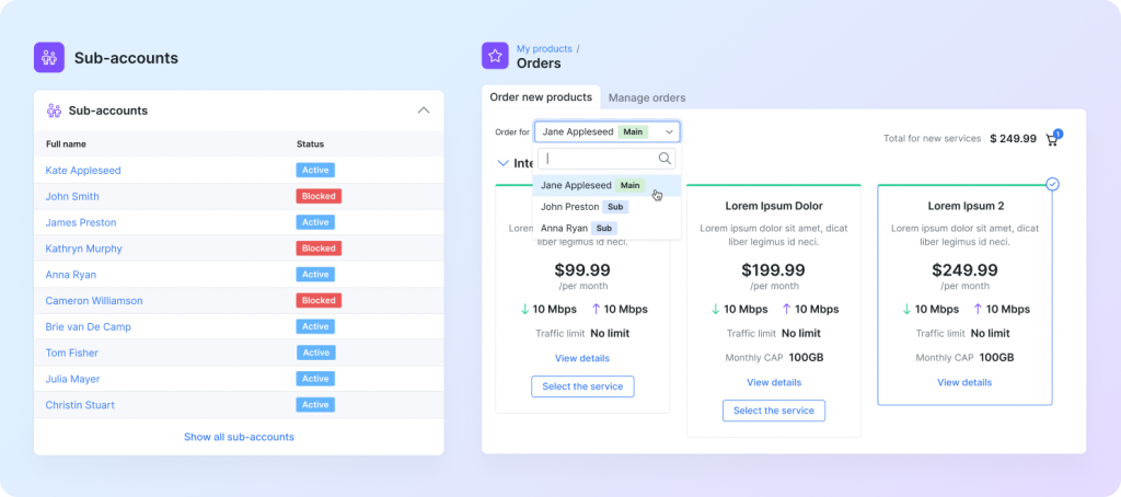Self-service capabilities for sub-accounts in Splynx 5.1