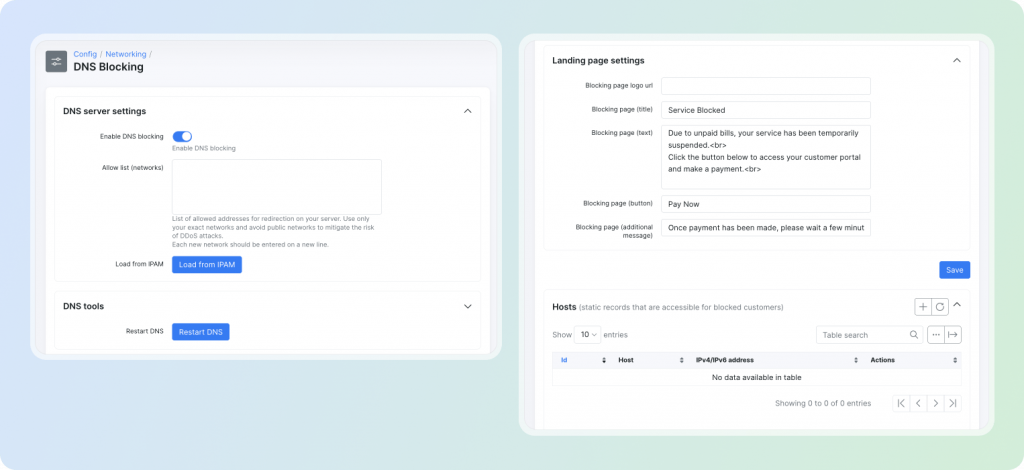 How to enable or disable DNS-based redirection for blocked customers