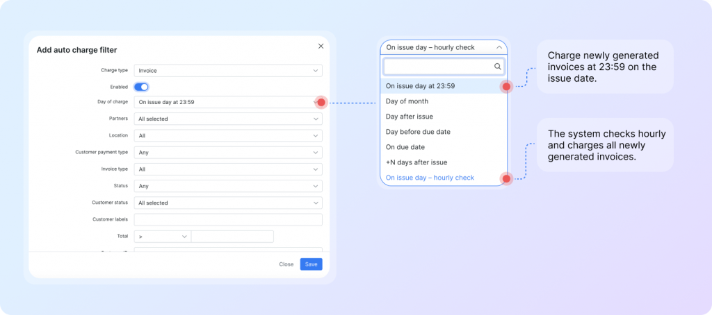 Auto-charge filter with two flexible options