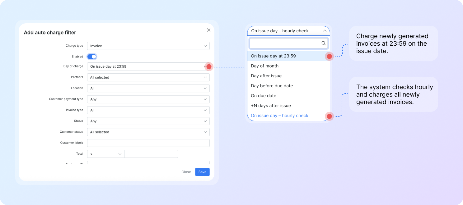 Auto-charge filter with two flexible options