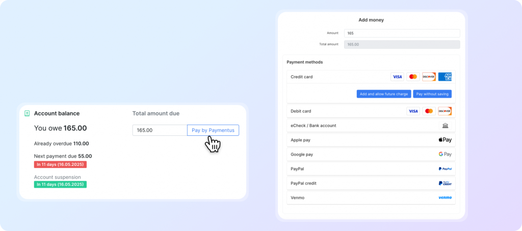 Top up customer's balance from the Dashboard using the Pay by button