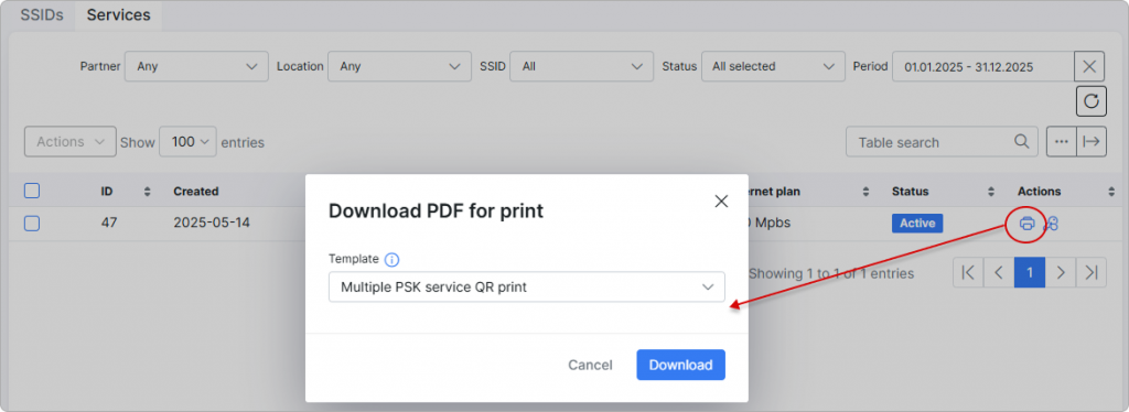 Download a printable PDF with the service information