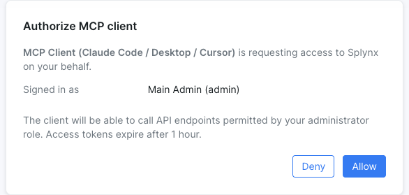 Authorize MCP client consent dialog in Splynx