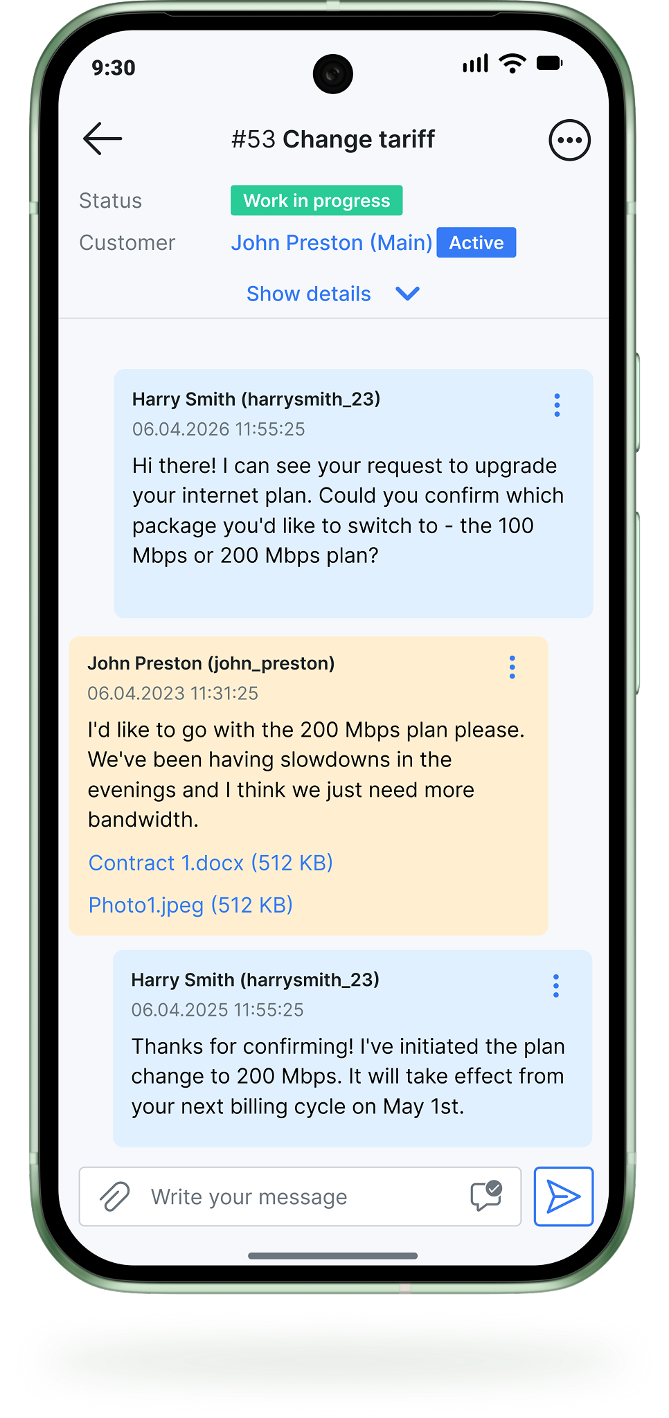 Splynx CommsApp screen: Every ticket, always at hand.