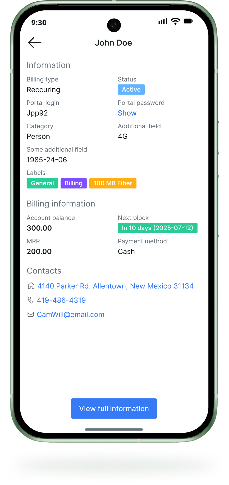 Splynx CommsApp screen: Full customer context, on the go.